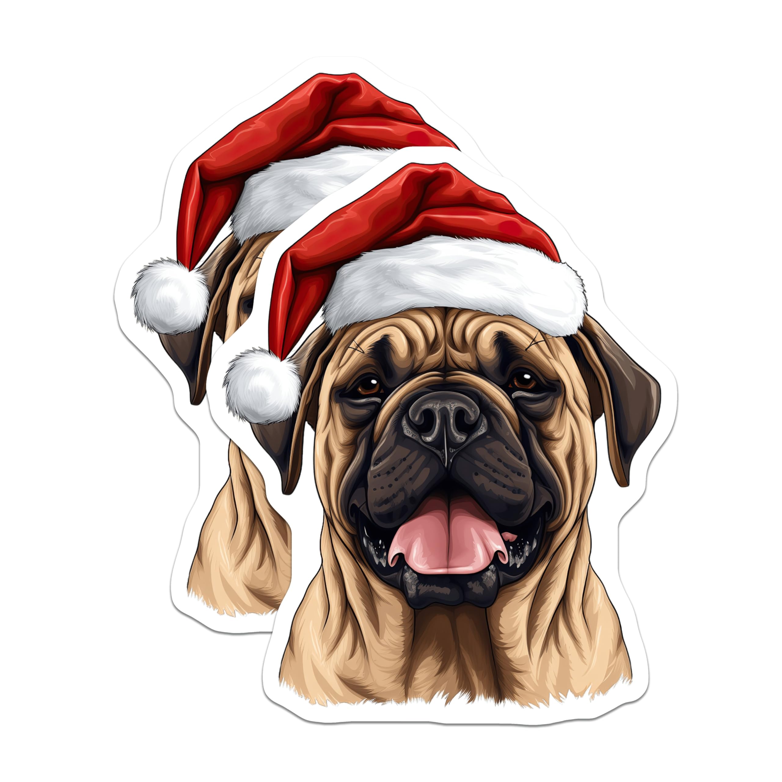 (2 Pack) Bullmastiff Santa Dog Magnets - Christmas Pet Holiday Decor - Festive Animal Fridge Locker Magnet - 5 Inches On Longest Side - Thick Durable Magnet - Made in USA - MAG26309