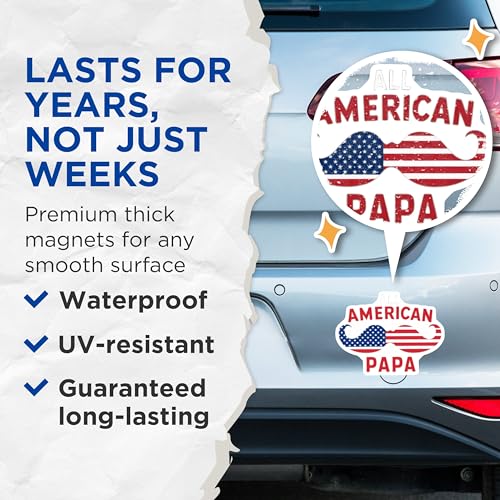 (2 Pack) All American Papa Magnets Magnets - Patriotic Magnet - USA Flag Design Magnet - 5" On Longest Side - Made in USA - Sticks to Refrigerators & Metal Surfaces - MAG8499