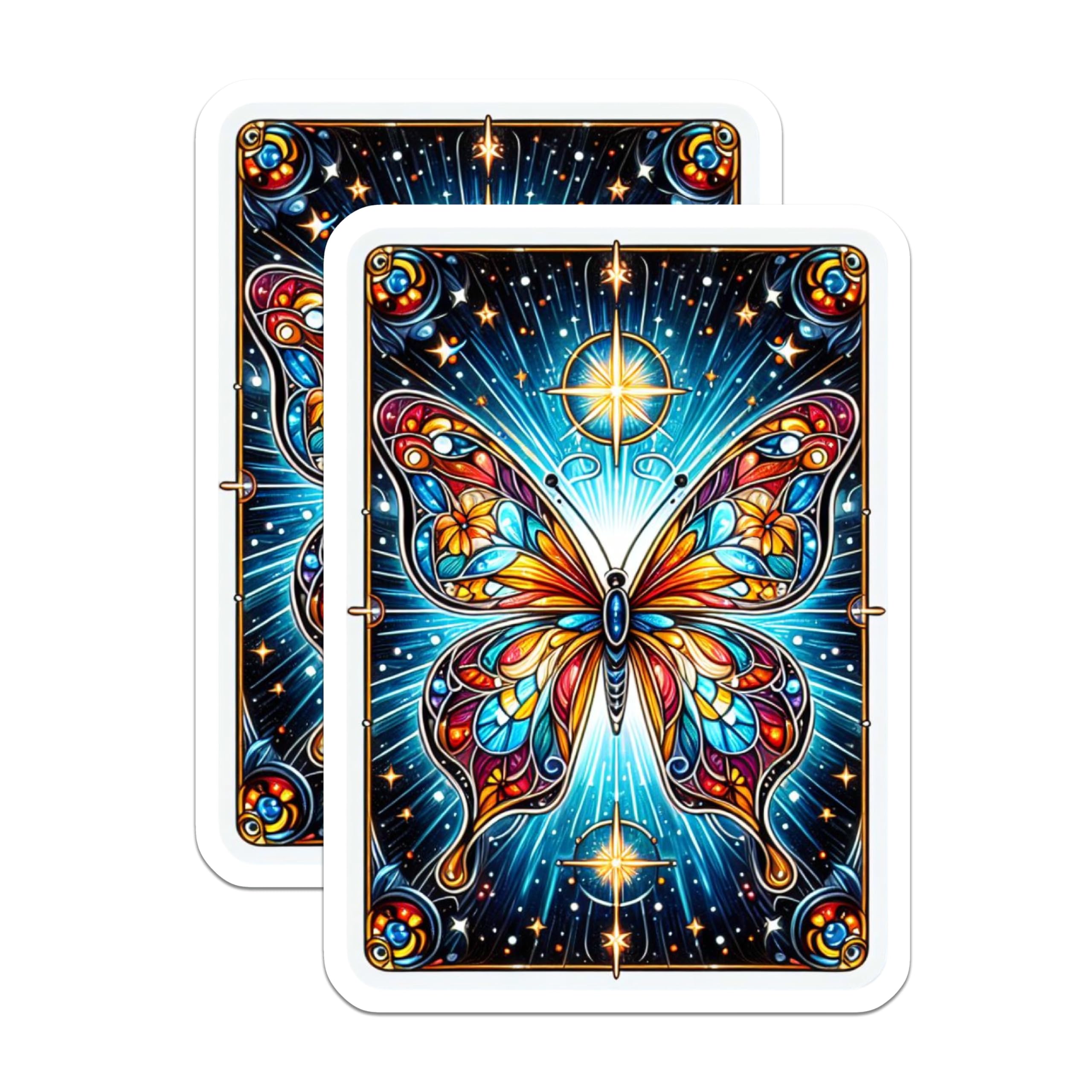(2 Pack) Stained Glass Butterfly Magnets - Vibrant Celestial Starry Decor - Mystical Insect Art - Refrigerator Magnets - 5 Inches On Longest Side - Thick Durable Magnet - Made in USA - MAG20331