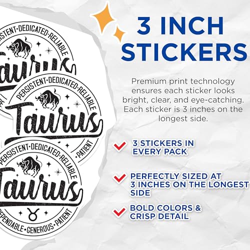 (3 Pack) Taurus Zodiac Decals - Horoscope Sign - Astrology Decal - 3 Inches On Longest Side - Easy Peel & Apply - Made in USA - 3MCS4105
