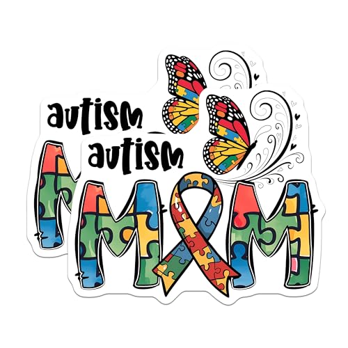 (2 Pack) Autism Awareness Magnets Magnets - Mom Puzzle Piece - Colorful Butterfly - 5" On Longest Side - Made in USA - Sticks to Refrigerators & Metal Surfaces - MAG8435