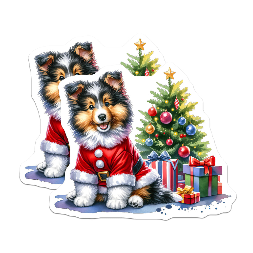 (2 Pack) Cute Sheltie Puppy Magnets - Santa Suit Dog Decor - Christmas Refrigerator Art - 5 Inches On Longest Side - Thick Durable Magnet - Made in USA - MAG24049
