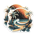 (2 Pack) Tropical Surf Stickers - Beach Wave - Palm Trees - 5" On Longest Side - Sticks to Smooth Flat Surfaces - Made in USA - BMCS9259