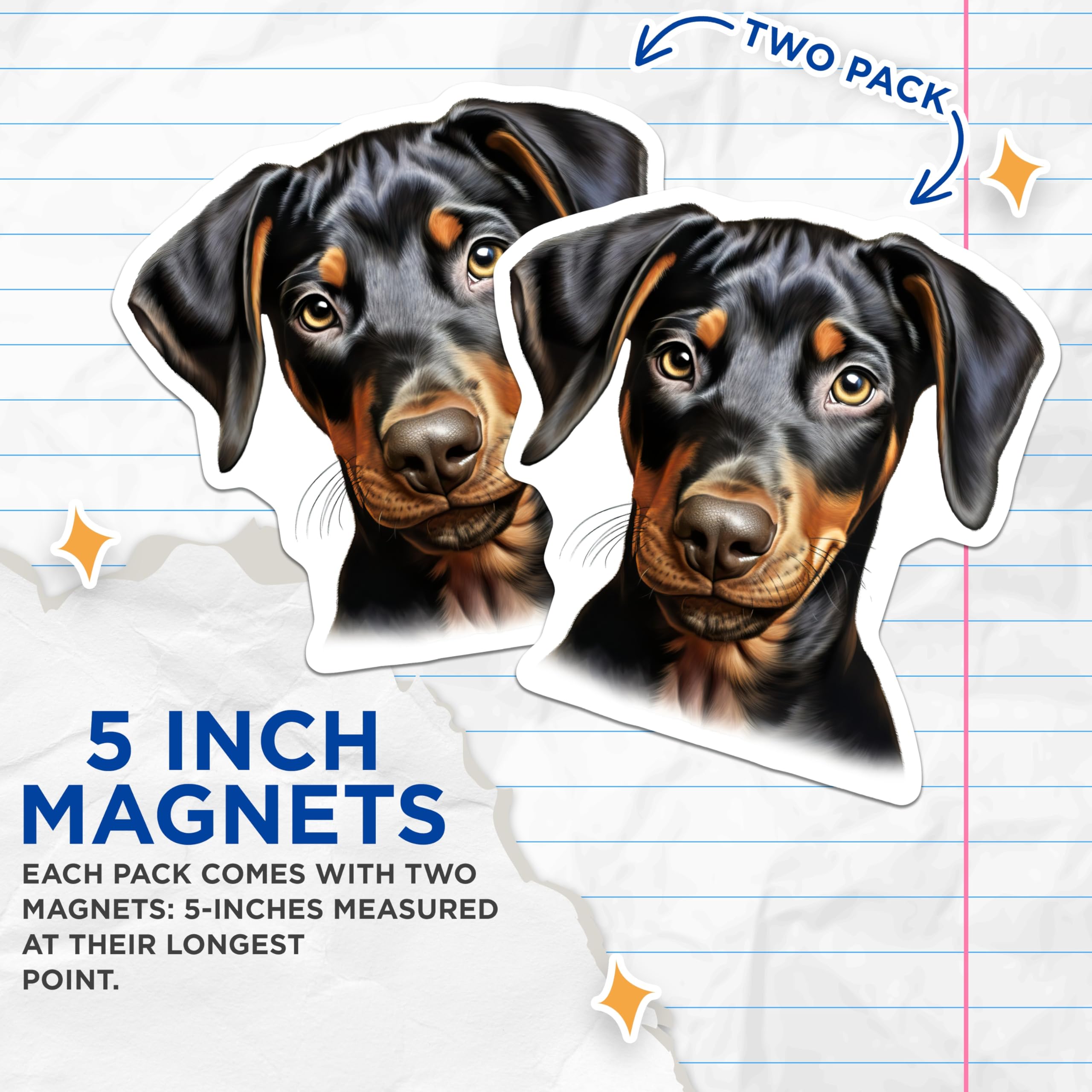 (2 Pack) Doberman Puppy Magnets - Adorable Doberman Dog Art - Pet Lover Fridge Decor - Canine Companion Home Accent - 5 Inches On Longest Side - Thick Durable Magnet - Made in USA - MAG24894