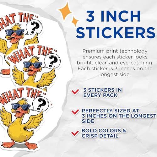 (3 Pack) Duck Decals - Funny Duck Stickers - What The Duck Stickers - 3 Inches On Longest Side - Easy Peel & Apply - Made in USA - 3MCS8300