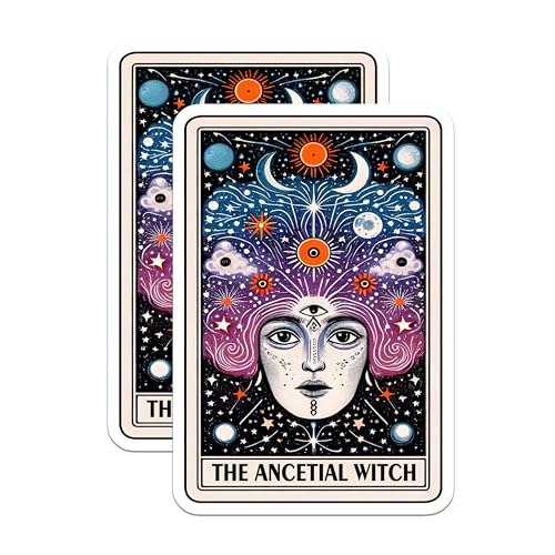 (2 Pack) Ancestral Witch Stickers - Fantasy Art Stickers - Mystical Face Stickers - 5" On Longest Side - Sticks to Smooth Flat Surfaces - Made in USA - BMCS5343