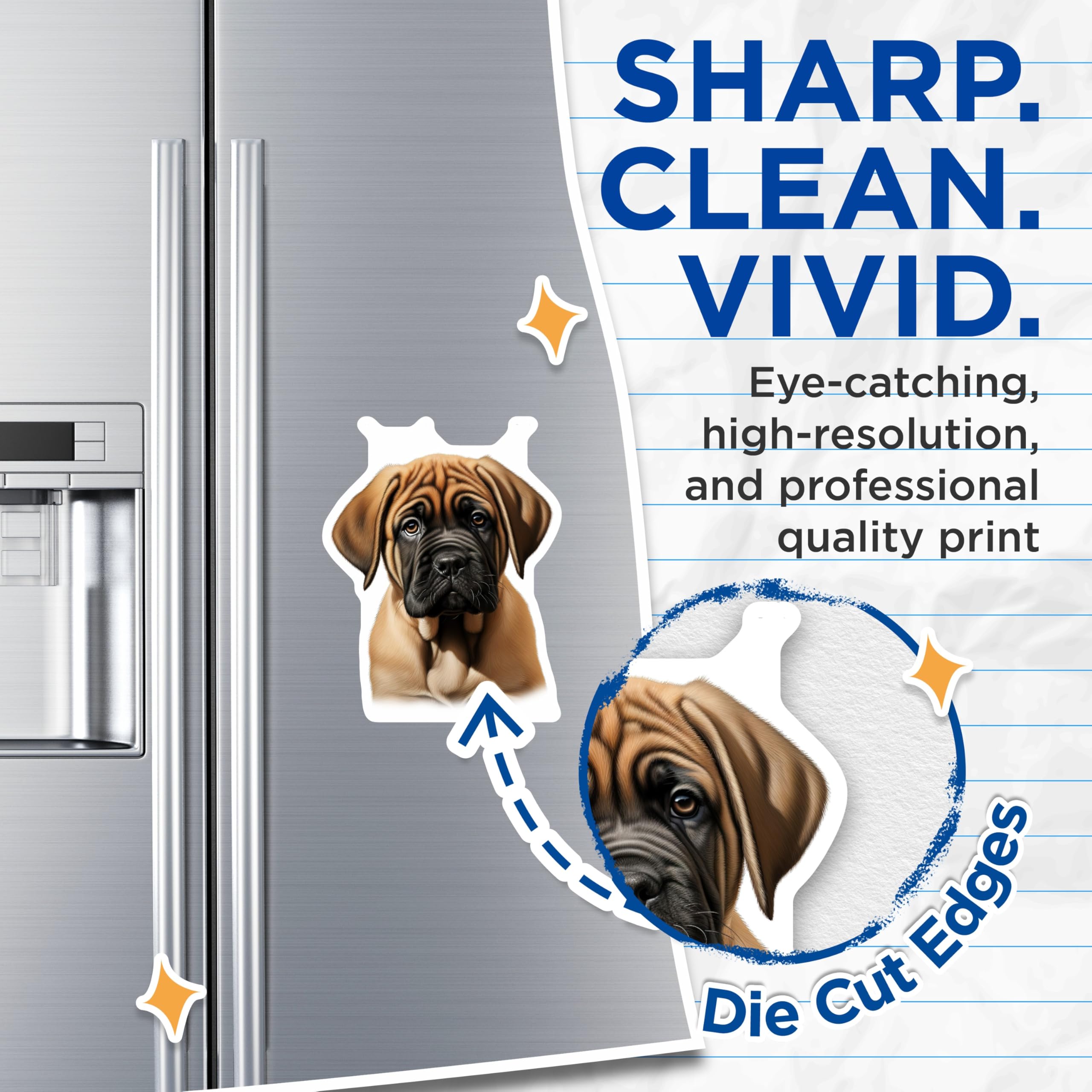 (2 Pack) Mastiff Puppy Magnets - Cute Dog Owner Decor - Animal Lover Refrigerator Accessory - 5 Inches On Longest Side - Thick Durable Magnet - Made in USA - MAG29098