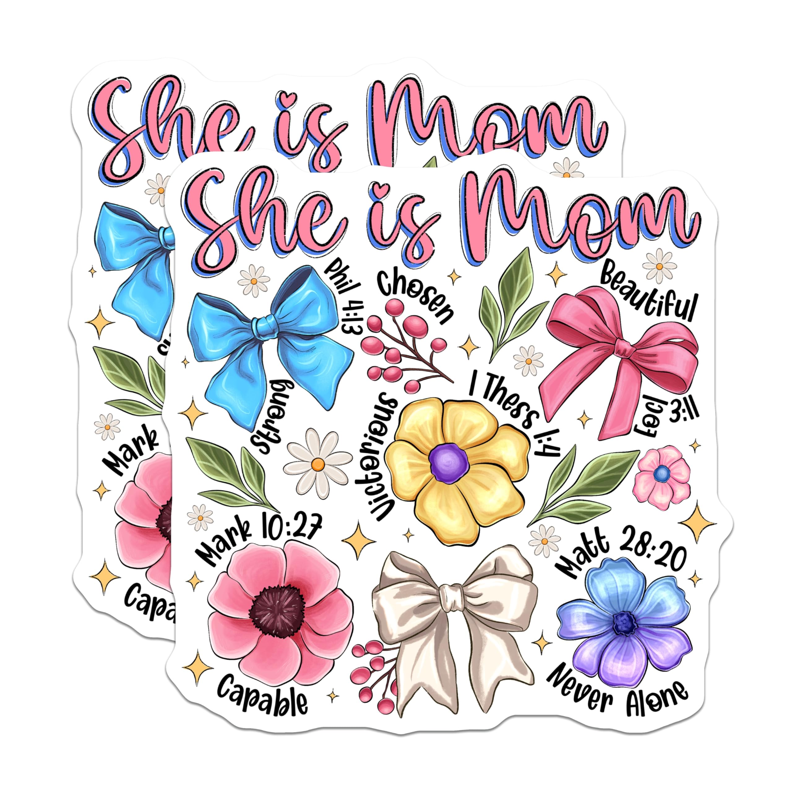 (2 Pack) She is Mom Magnets - Christian Mom Decor - Faith Scripture Quotes - Inspirational Floral Refrigerator Magnets - 5 Inches On Longest Side - Thick Durable Magnet - Made in USA - MAG28651