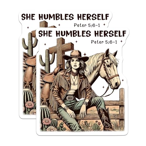 (2 Pack) She Humbles Herself Magnets - Western Art - Bible Verse Decor - Inspirational Christian Magnets - 5" On Longest Side - for Cars, Fridges, Toolboxes - Made in USA - MAG6873