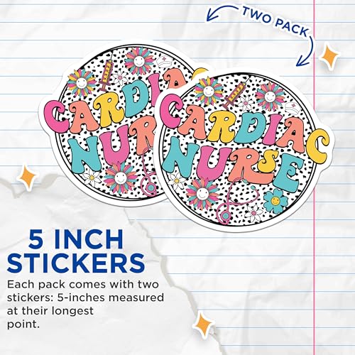 (2 Pack) Cardiac Nurse Stickers - Nurse Appreciation - 5" On Longest Side - Sticks to Smooth Flat Surfaces - Made in USA - BMCS9142 - BMCS9142