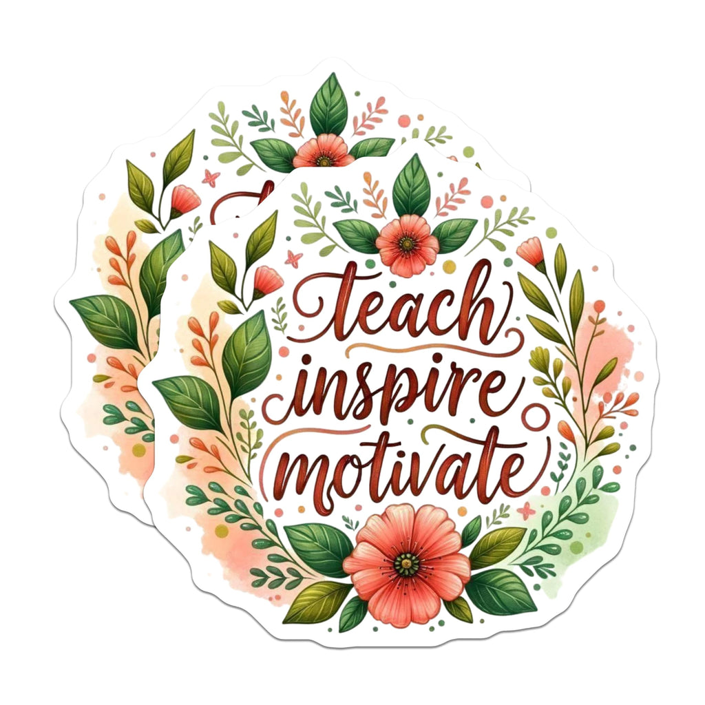 (2 Pack) Teach Inspire Motivate Magnets - Motivational Quote - Floral - Teacher Appreciation - Inspirational - 5" On Longest Side - for Cars, Fridges, Toolboxes - Made in USA - MAG4421