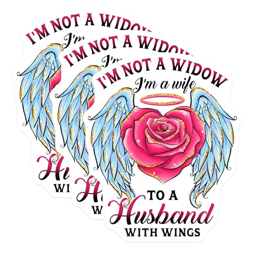 (3 Pack) Husband with Wings Decals - Wife Angel Wings - Memorial Rose Laptop Decal - 3 Inches On Longest Side - Easy Peel & Apply - Made in USA - 3MCS4877