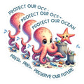 (3 Pack) Ocean Conservation Decals - Octopus Starfish Art - Environmental Awareness Sticker - 3 Inches On Longest Side - Easy Peel & Apply - Made in USA - 3MCS6715