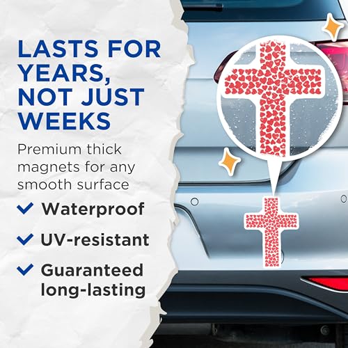 (2 Pack) Jesus Cross Magnets Magnets - Religious Decor - Heart Shape Design - 5" On Longest Side - Made in USA - Sticks to Refrigerators & Metal Surfaces - MAG8644