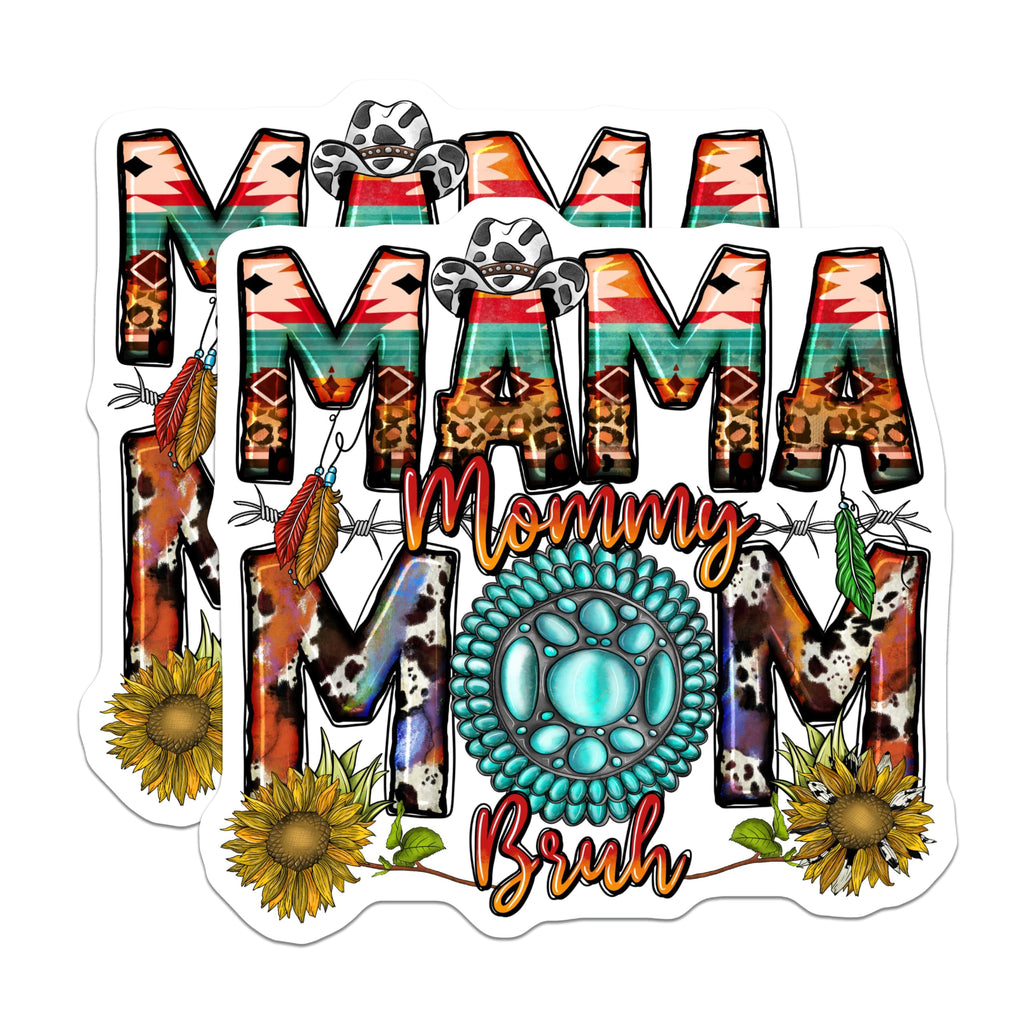 (2 Pack) Western Mama Magnets - Funny Mommy Mom Bruh Quote - Rustic Boho Style Kitchen Fridge Accent Decorations - 5 Inches On Longest Side - Thick Durable Magnet - Made in USA - MAG24418