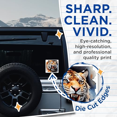 (2 Pack) Fierce Tiger Stickers - Wild Animal Art - Roaring Tiger Design - 5" On Longest Side - Sticks to Smooth Flat Surfaces - Made in USA - BMCS8710
