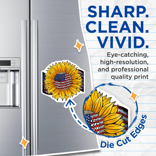 (2 Pack) American Flag Sunflower Magnets - Patriotic Floral Design - Independence Day Celebration Decor - USA Pride Display - 5 Inches On Longest Side - Thick Durable Magnet - Made in USA - MAG19092