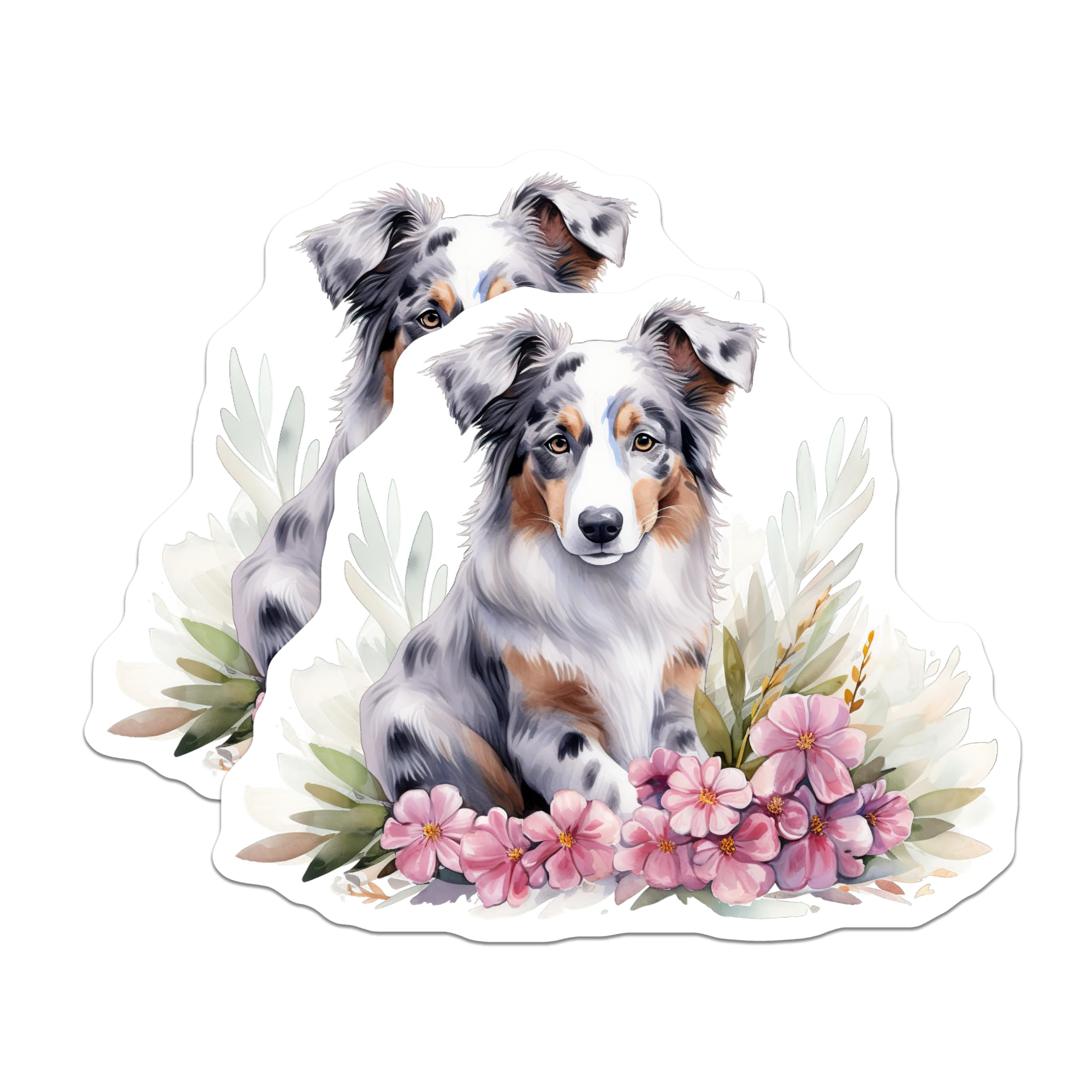 (2 Pack) Australian Shepherd Magnets - Watercolor Dog Art - Cute Aussie Decor - 5 Inches On Longest Side - Thick Durable Magnet - Made in USA - MAG29695