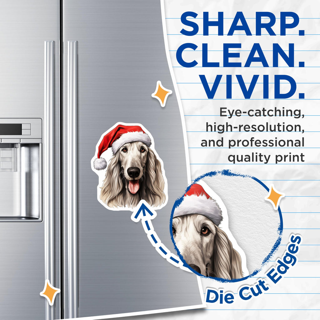 (2 Pack) Afghan Hound Christmas Magnets - Santa Hat Dog Decor - Holiday Pet Owner Present - 5 Inches On Longest Side - Thick Durable Magnet - Made in USA - MAG30807