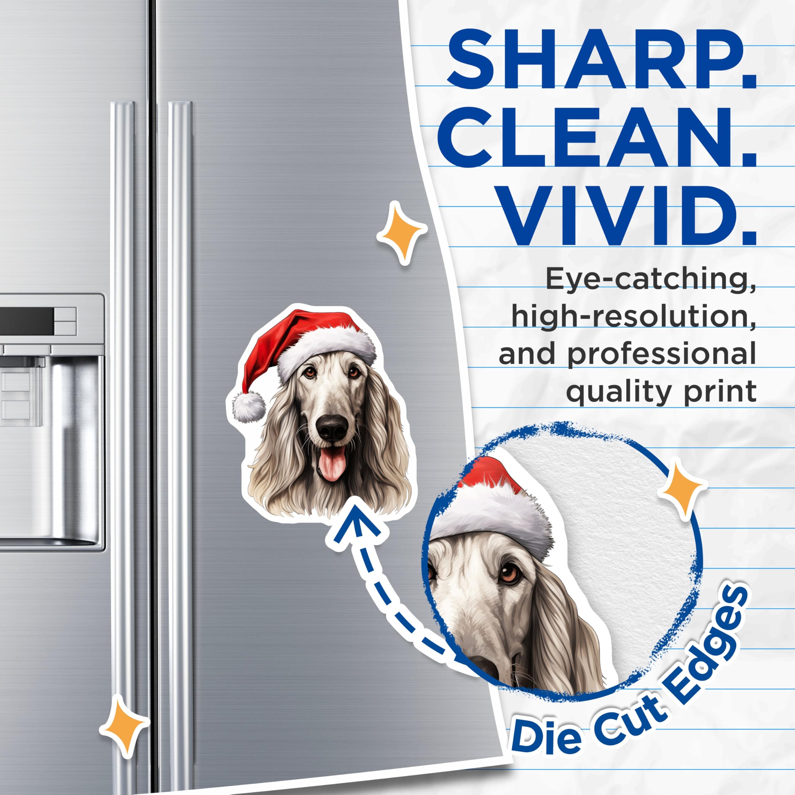 (2 Pack) Afghan Hound Christmas Magnets - Santa Hat Dog Decor - Holiday Pet Owner Present - 5 Inches On Longest Side - Thick Durable Magnet - Made in USA - MAG30807