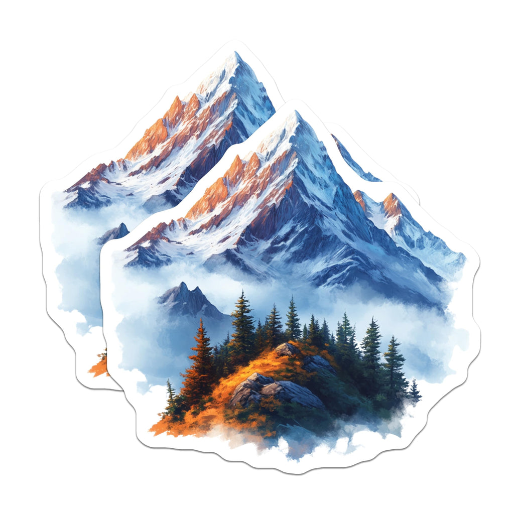 (2 Pack) Mountain Landscape Magnets - Snowy Peaks Art - Outdoor Adventure Decor - 5 Inches On Longest Side - Thick Durable Magnet - Made in USA - MAG25604