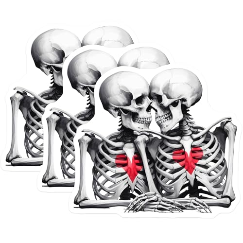 (3 Pack) Skeleton Lovers Decals - Anatomy Love - Romantic Skulls- 3 Inches On Longest Side - Easy Peel & Apply - Made in USA - 3MCS5640
