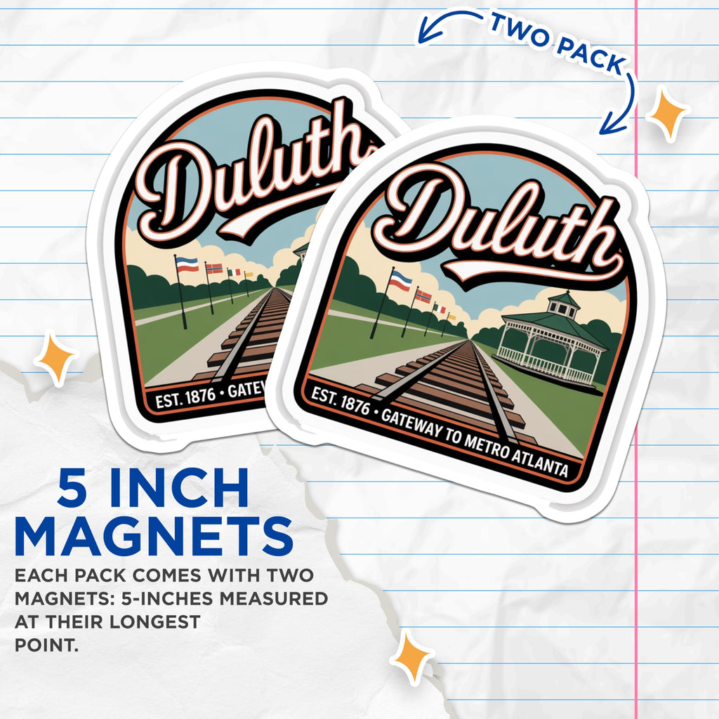 (2 Pack) Duluth Georgia Magnets - Metro Atlanta - Travel Souvenir - 5" On Longest Side - Premium Magnet - for Cars, Refrigerators, Toolboxes, Lockers - Made in USA - MAG18113