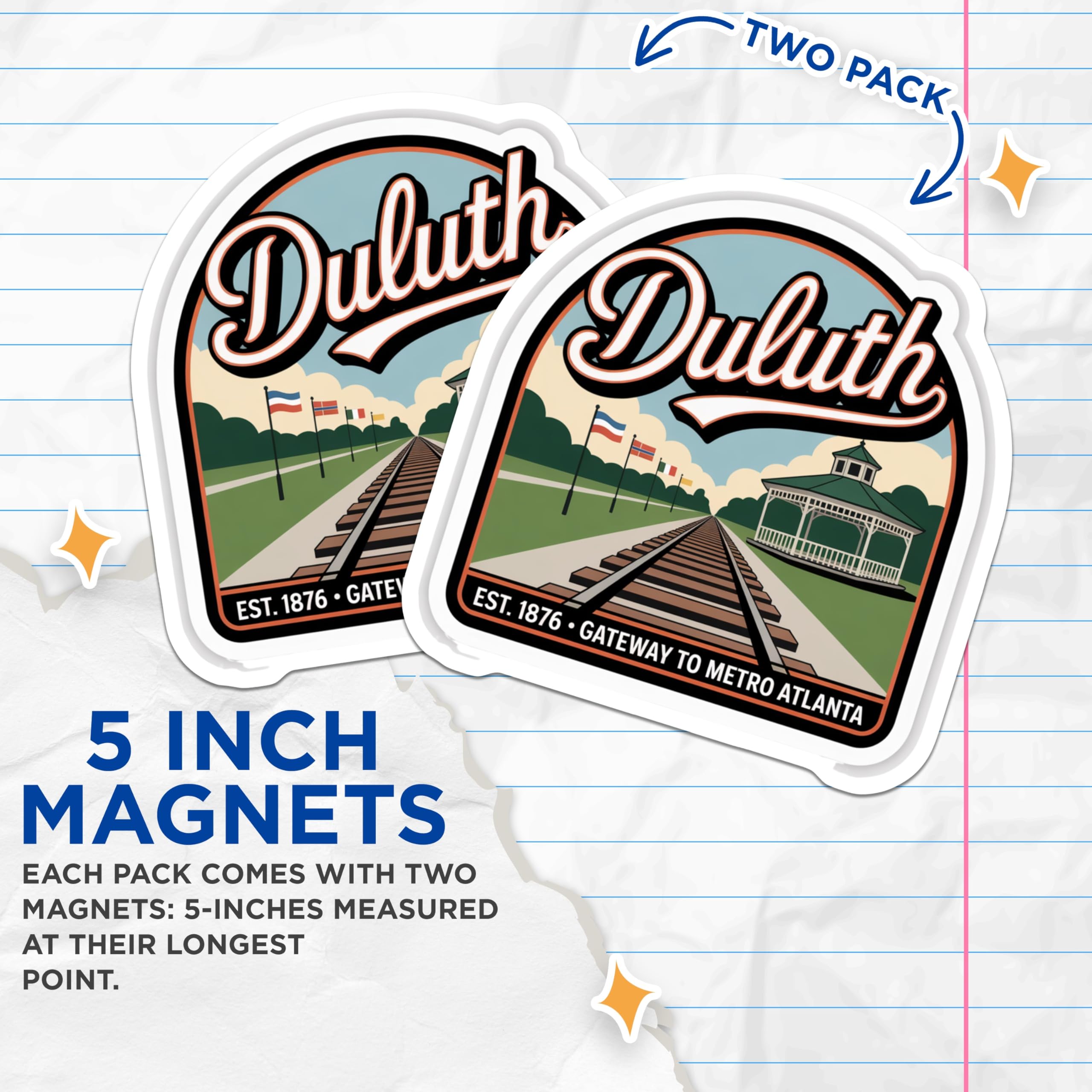 (2 Pack) Duluth Georgia Magnets - Metro Atlanta - Travel Souvenir - 5" On Longest Side - Premium Magnet - for Cars, Refrigerators, Toolboxes, Lockers - Made in USA - MAG18113