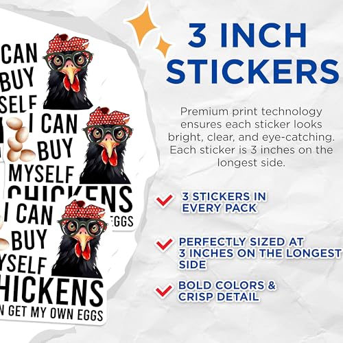 (3 Pack) Chicken Lady Decals - Funny Chicken Saying - Farmhouse Style Decal - 3 Inches On Longest Side - Easy Peel & Apply - Made in USA - 3MCS6499