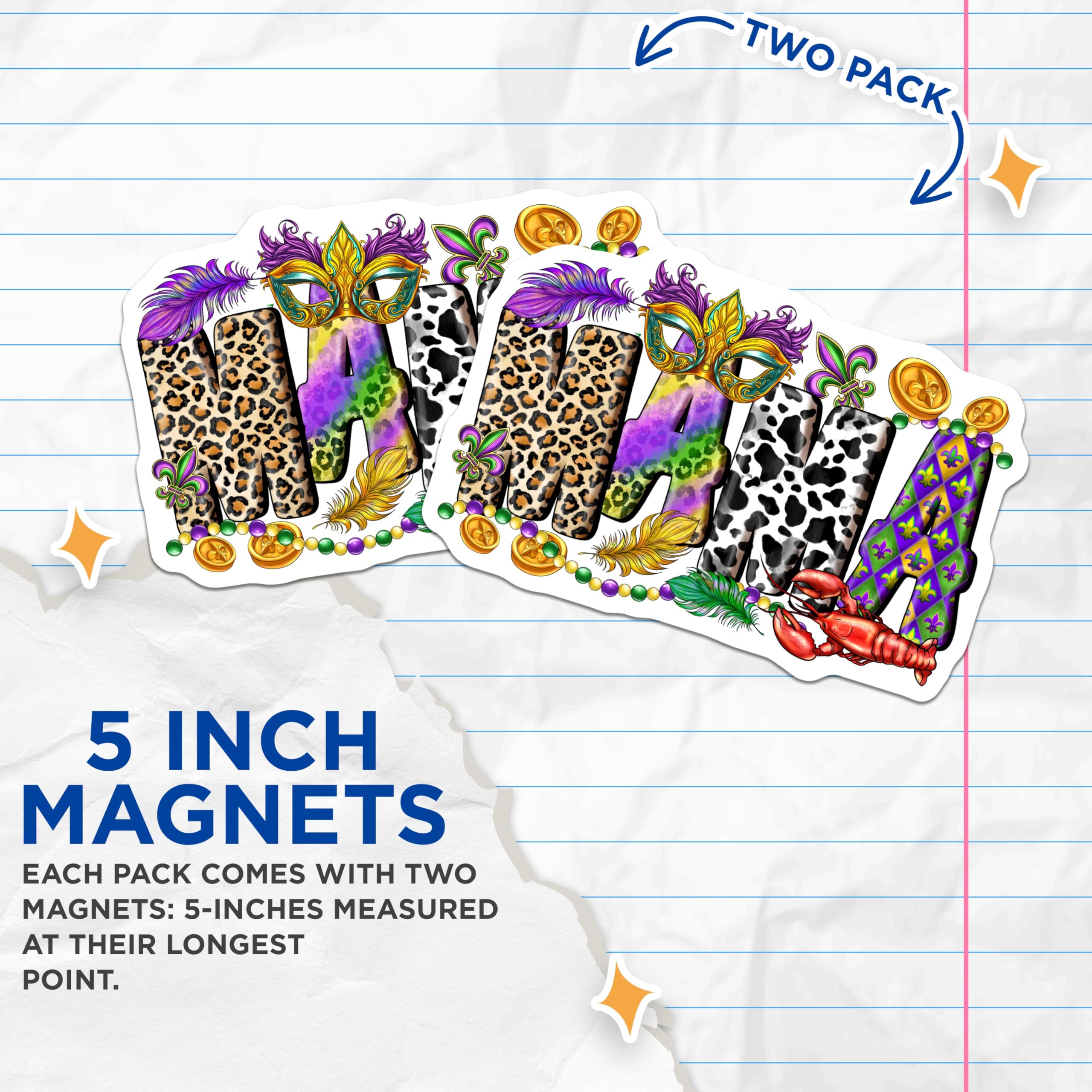 (2 Pack) Mardi Gras Mama Magnets - Louisiana Festival Decor - Southern Mom Accessory - Celebration Item for Her - 5 Inches On Longest Side - Thick Durable Magnet - Made in USA - MAG29344