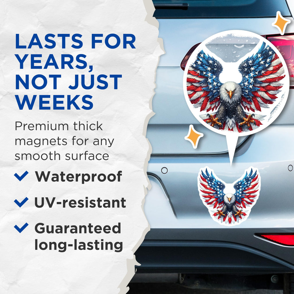 (2 Pack) American Eagle Magnets - Patriotic USA Flag Art - Independence Day Decor - 5 Inches On Longest Side - Thick Durable Magnet - Made in USA - MAG21020