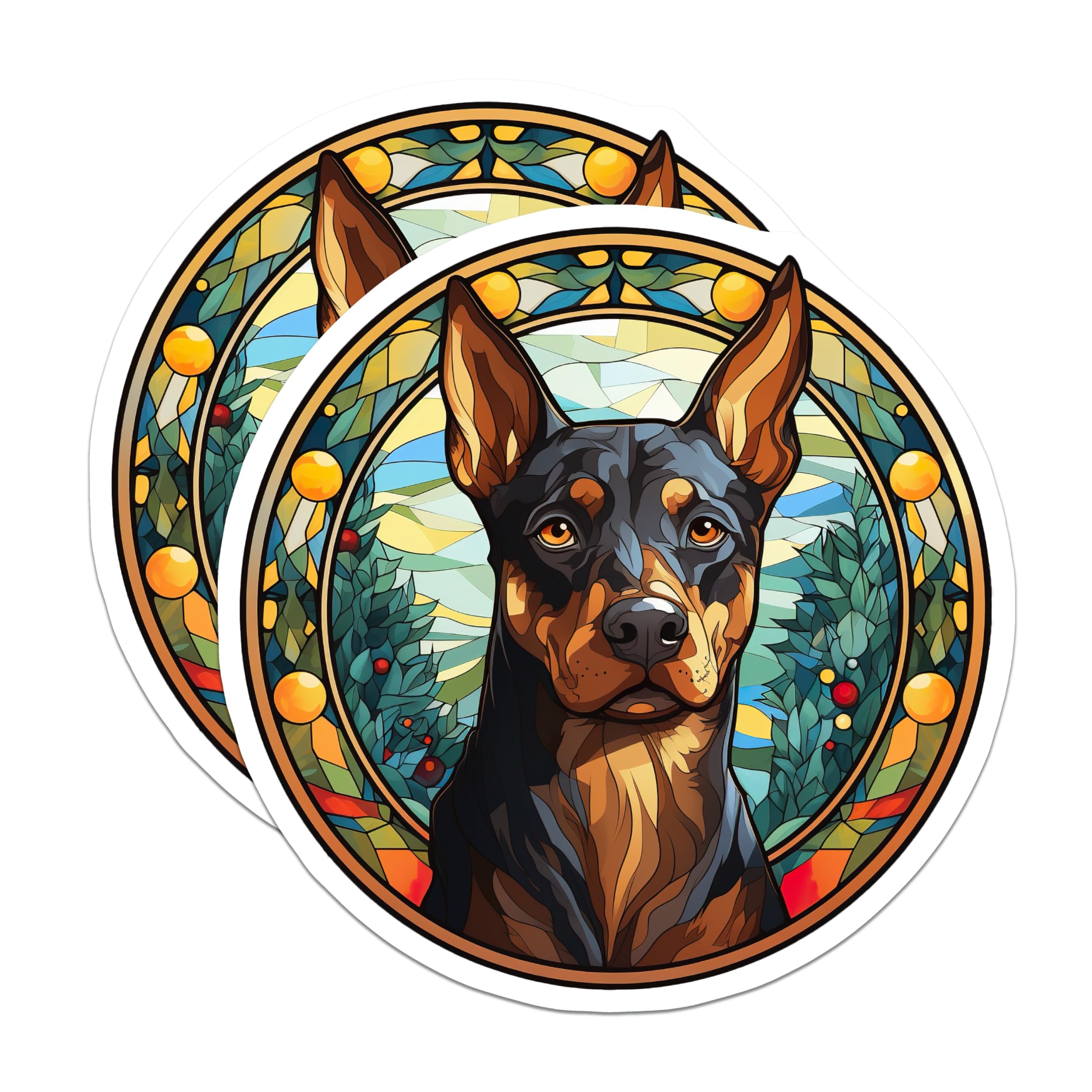 (2 Pack) Doberman Pinscher Dog Magnets - Intricate Stained Glass Pet Art - Doberman Breed Enthusiast Home Decor - 5 Inches On Longest Side - Thick Durable Magnet - Made in USA - MAG23451