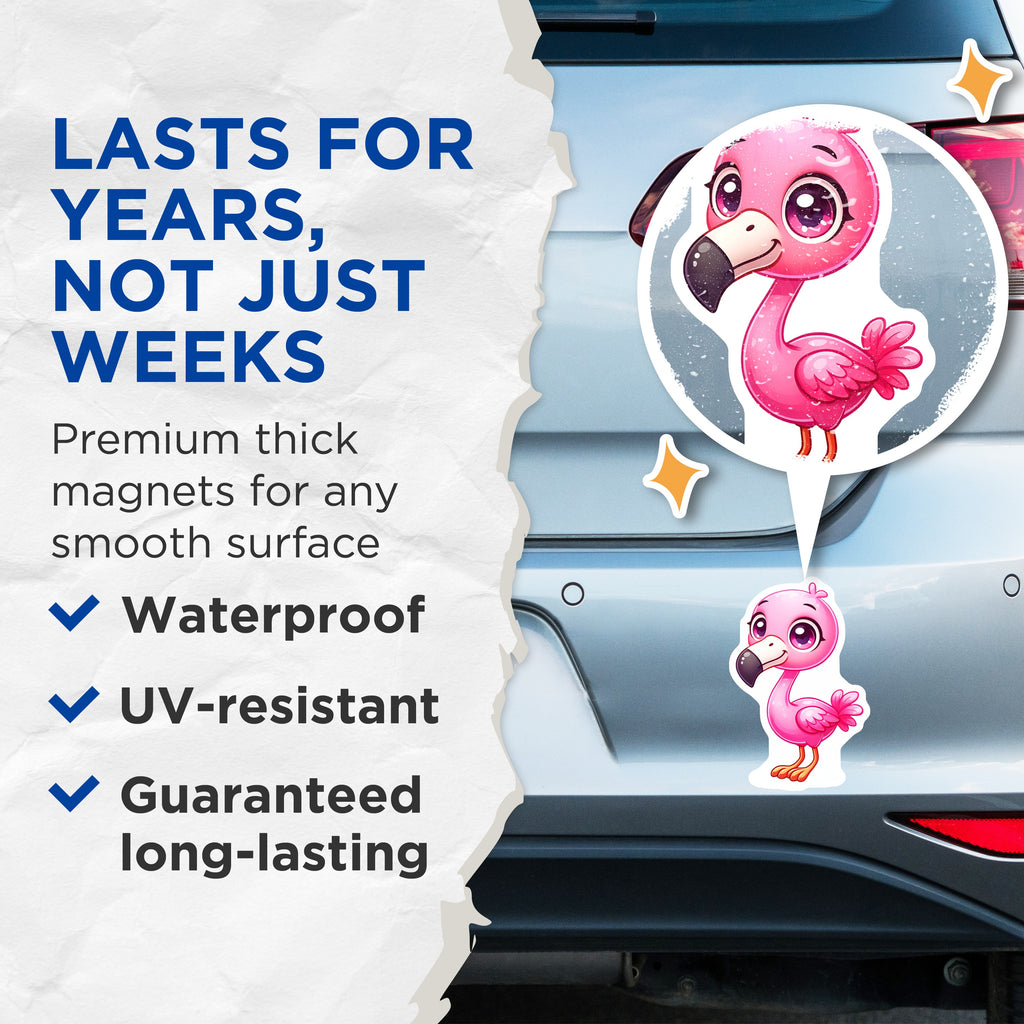(2 Pack) Cute Flamingo Magnets - Kawaii Tropical Bird Fridge Decor - Pink Animal Locker Accents - 5 Inches On Longest Side - Thick Durable Magnet - Made in USA - MAG37888