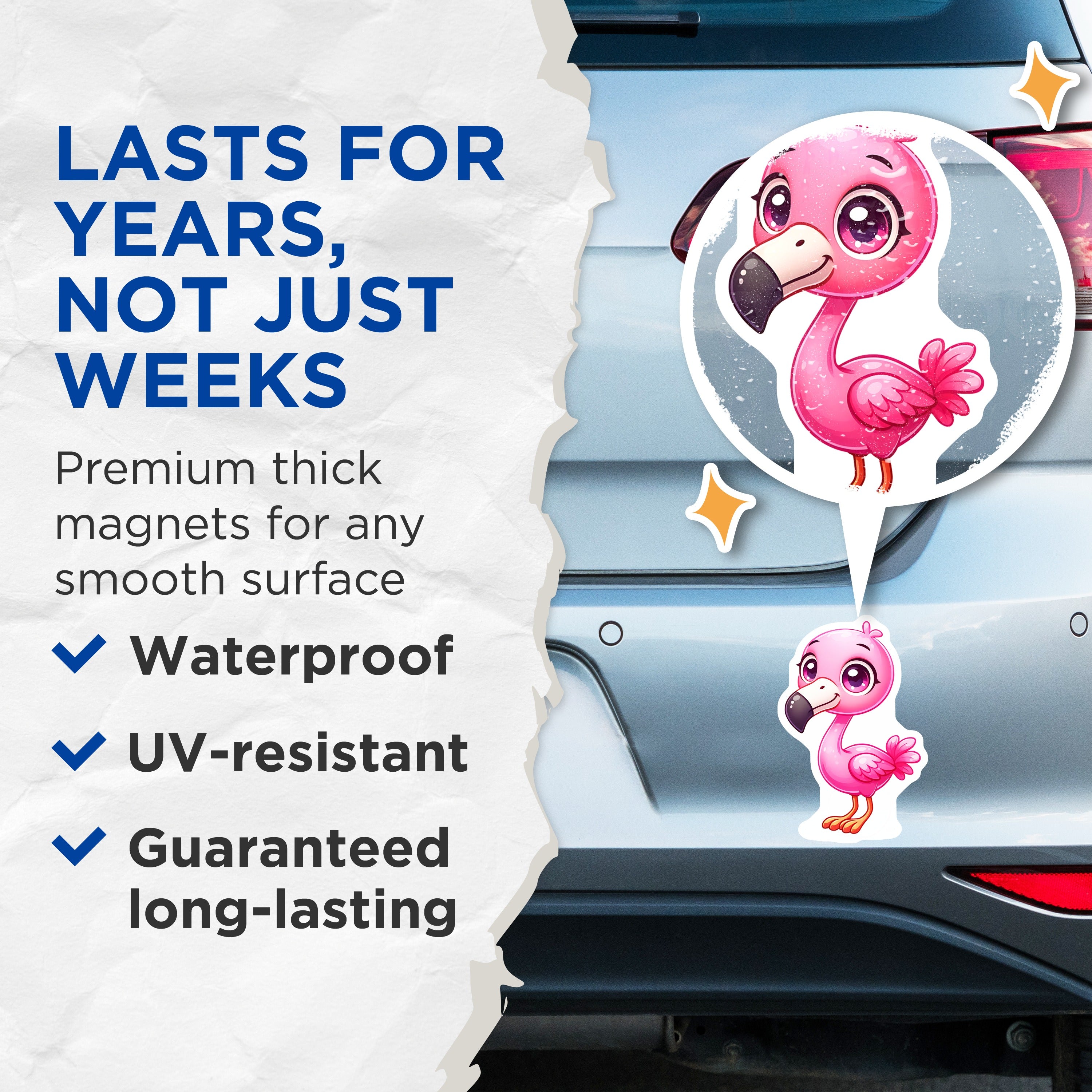 (2 Pack) Cute Flamingo Magnets - Kawaii Tropical Bird Fridge Decor - Pink Animal Locker Accents - 5 Inches On Longest Side - Thick Durable Magnet - Made in USA - MAG37888