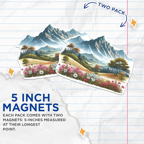 (2 Packs) Mountain Beautiful Scenery Magnets - Nature Outdoorsman Hiking Magnets - 5 Inches On Longest Side - Premium Magnet - for Fridges, Toolboxes, Cars - Made in USA - MAG2288