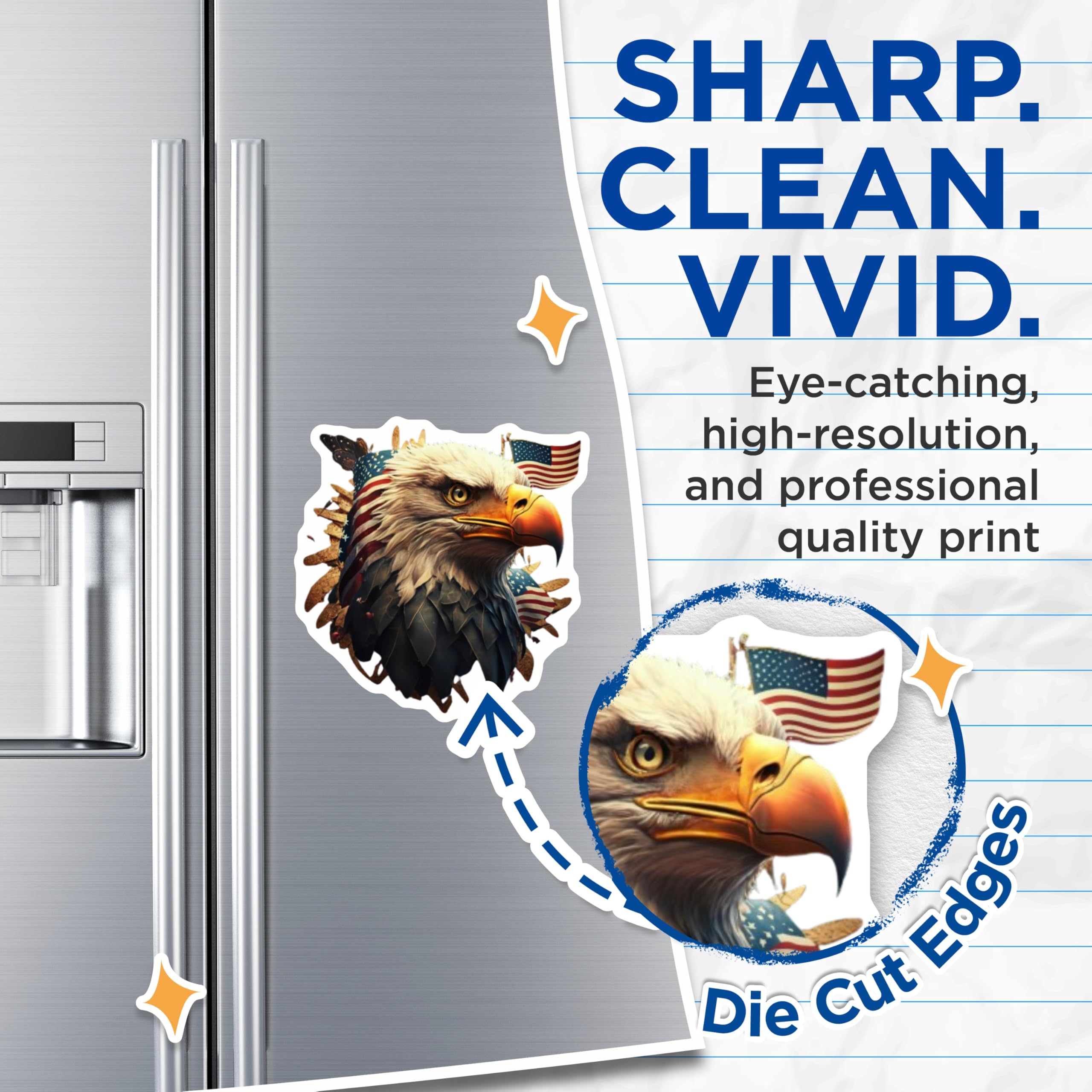(2 Pack) Patriotic Eagle Head Magnets - American Flag Design Decor - USA National Emblem - Freedom Symbol - 5 Inches On Longest Side - Thick Durable Magnet - Made in USA - MAG21950