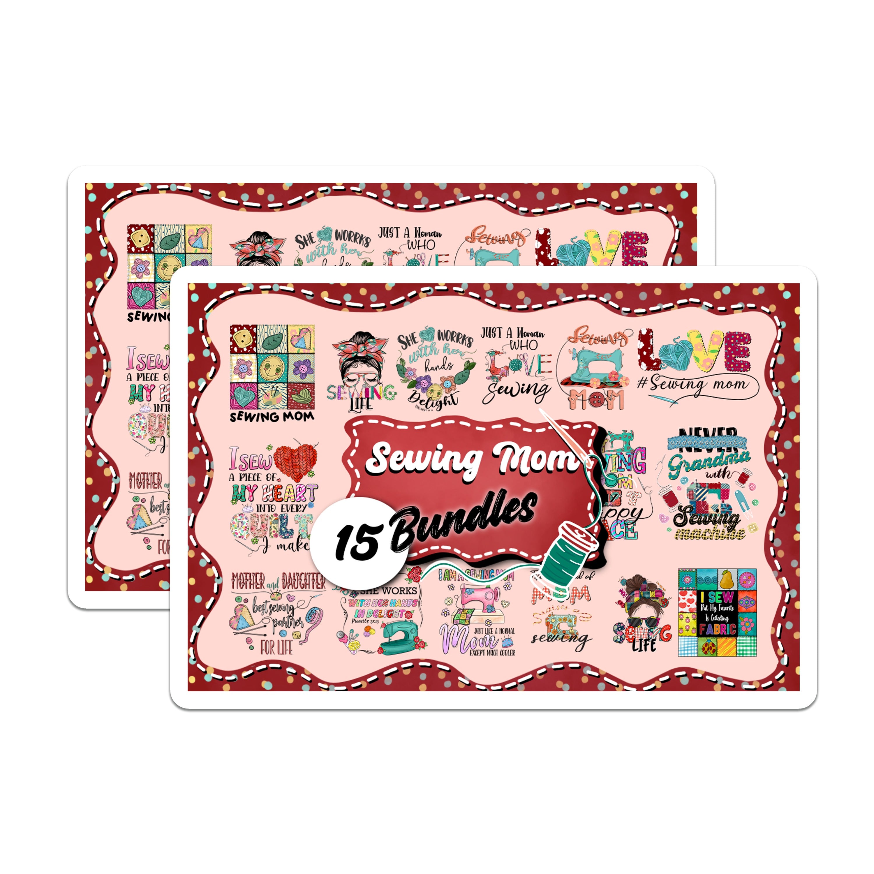 (2 Pack) Sewing Mom Magnets - Quilting Life Decor - Crafty Grandma Refrigerator Art - Hobbyist Mother's Day - 5 Inches On Longest Side - Thick Durable Magnet - Made in USA - MAG36068