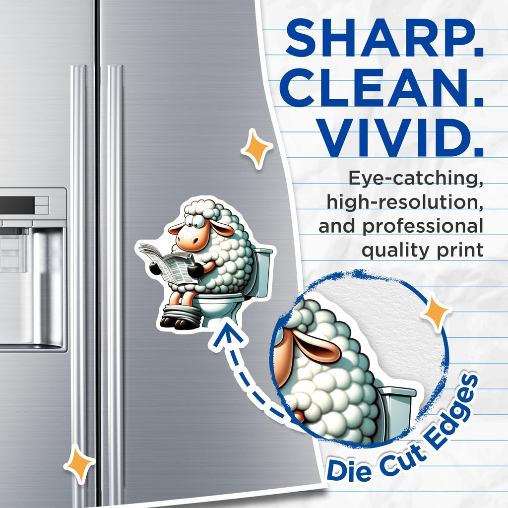 (2 Pack) Sheep on Toilet Magnets - Reading Newspaper Magnets - Funny Bathroom Decor Magnets - 5" On Longest Side - Premium Magnet - for Cars, Refrigerators, Toolboxes, Lockers - Made in USA - MAG14383