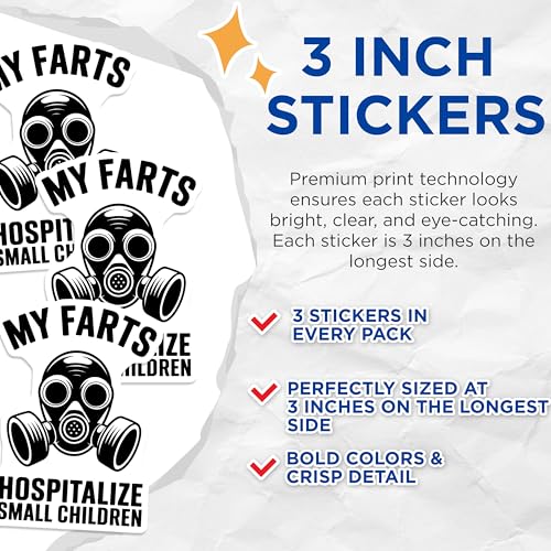 (3 Pack) My Farts Decals - Gas Mask - Funny Offensive Sarcastic Humor Decals - 3 Inches On Longest Side - Easy Peel & Apply - Made in USA - 3MCS4370