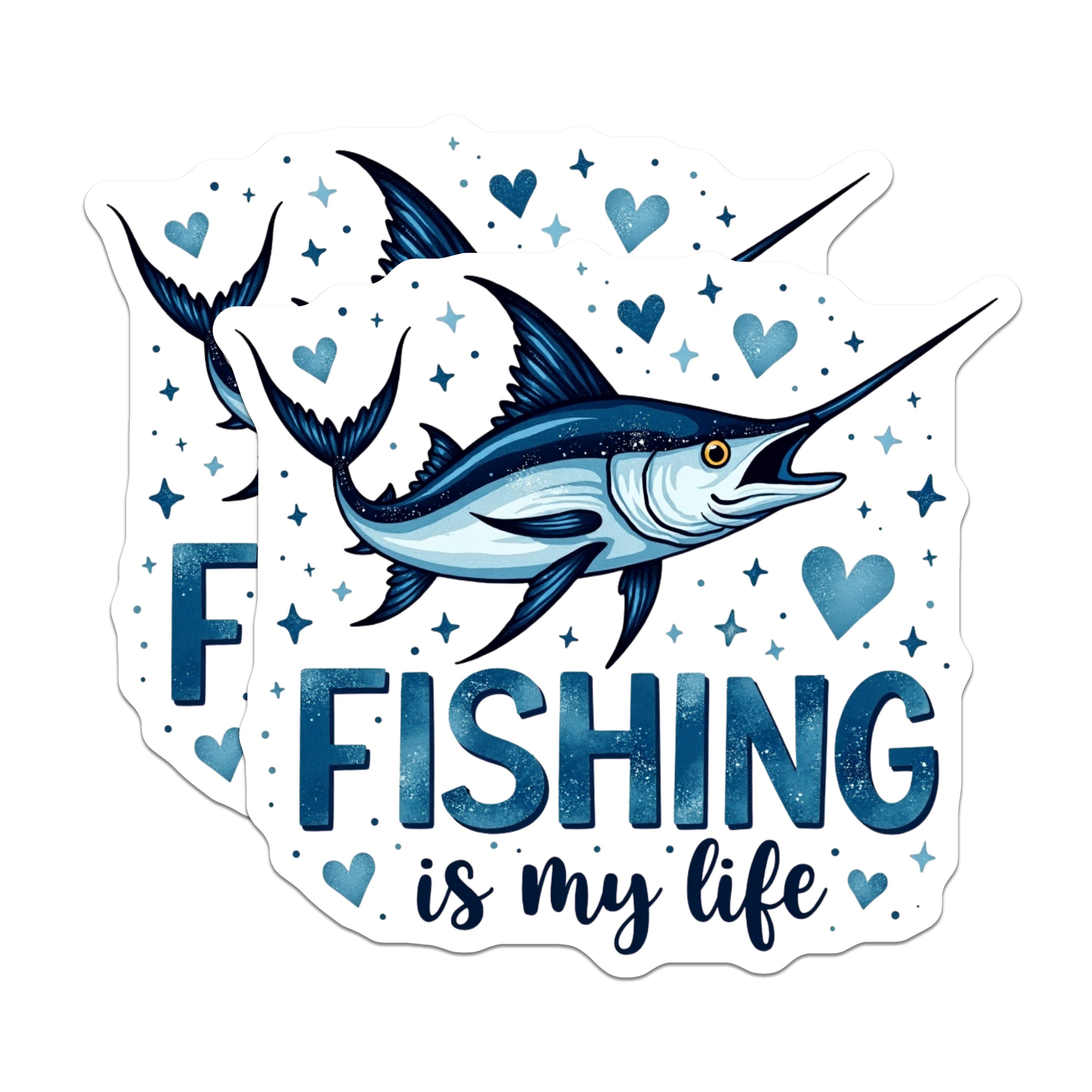 (2 Pack) Fishing is My Life Magnets - Marlin Fish Lover Decor - Fisherman Angler Refrigerator Art - 5 Inches On Longest Side - Thick Durable Magnet - Made in USA - MAG37719