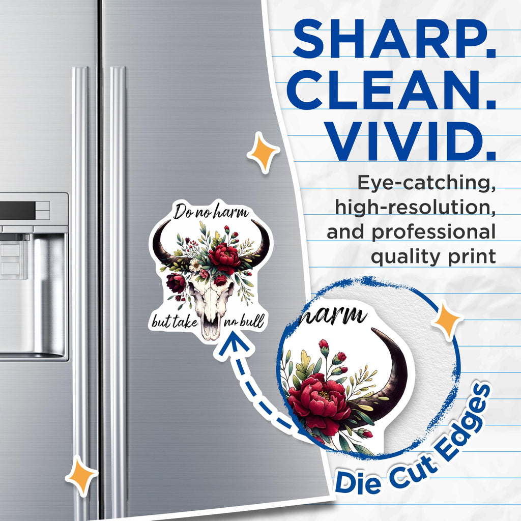 (2 Pack) Steer Skull Magnets - Floral Cow Skull - Western Decor Accessories - 5" On Longest Side - Premium Magnet - for Cars, Refrigerators, Toolboxes, Lockers - Made in USA - MAG14171