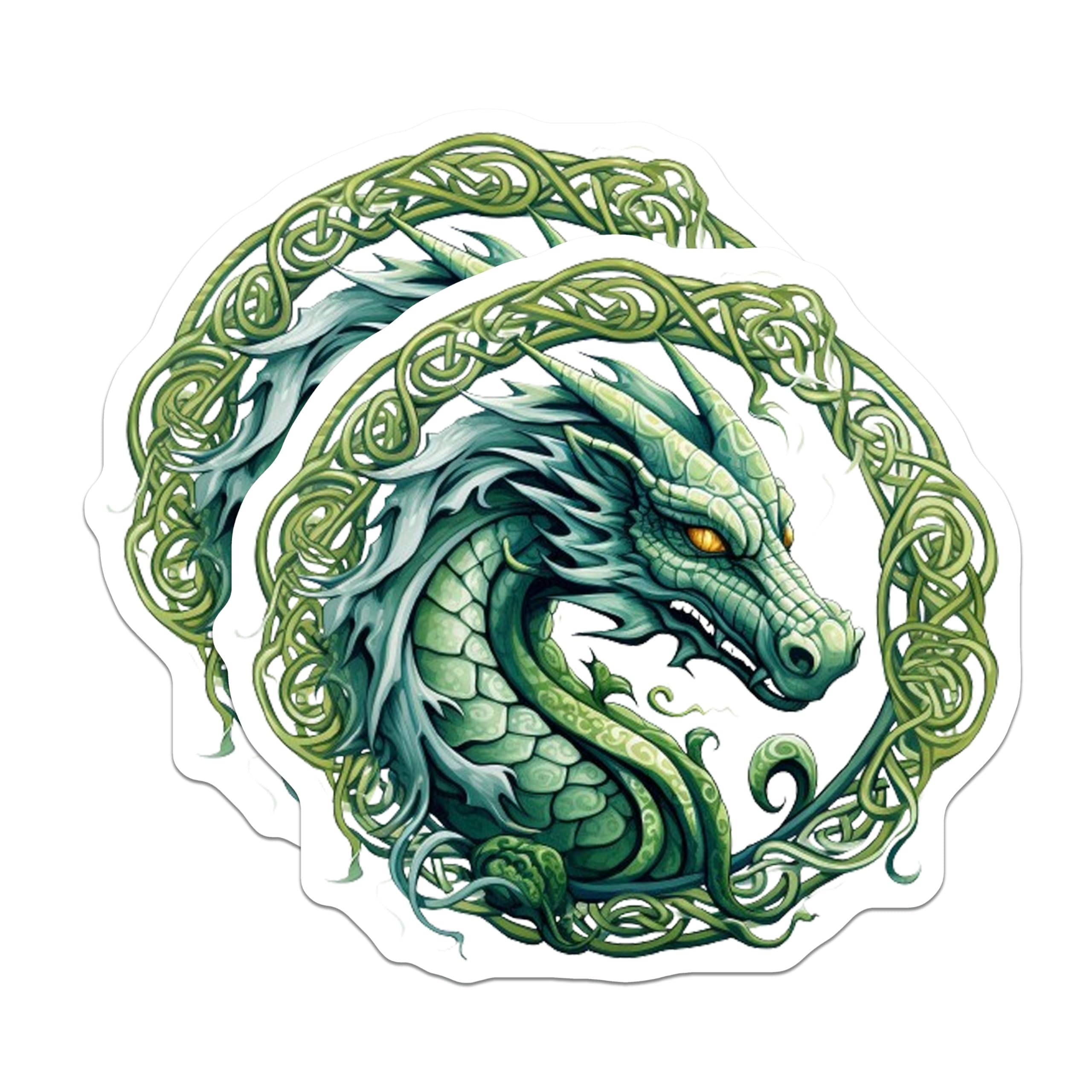 (2 Pack) Green Celtic Dragon Magnets - Fantasy Dragon Art - Mythical Creature Decor - 5 Inches On Longest Side - Thick Durable Magnet - Made in USA - MAG26370