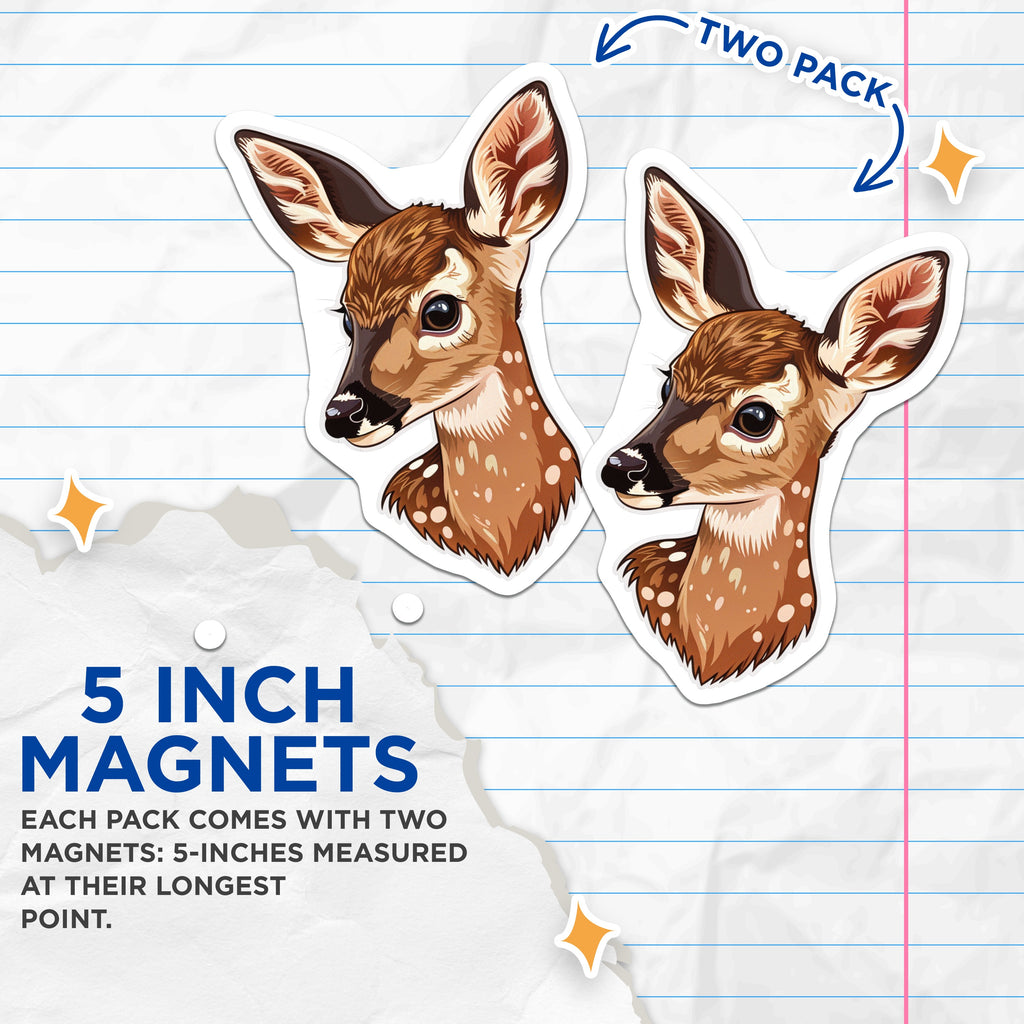 (2 Pack) Cute Fawn Magnets - Baby Deer Decor - Woodland Animal Art - Refrigerator Nursery Magnet Set - 5 Inches On Longest Side - Thick Durable Magnet - Made in USA - MAG38224