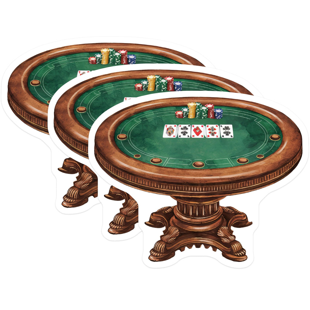 (3 Pack) Poker Table Decals - Casino Theme Stickers - Gambler Laptop Decal- 3 Inches On Longest Side - Easy Peel & Apply - Made in USA - 3MCS5419