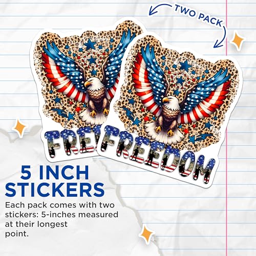 (2 Pack) Patriotic Eagle Stickers - Freedom - American Flag Eagle - USA Pride - 5" On Longest Side - Sticks to Smooth Flat Surfaces - Made in USA - BMCS7399