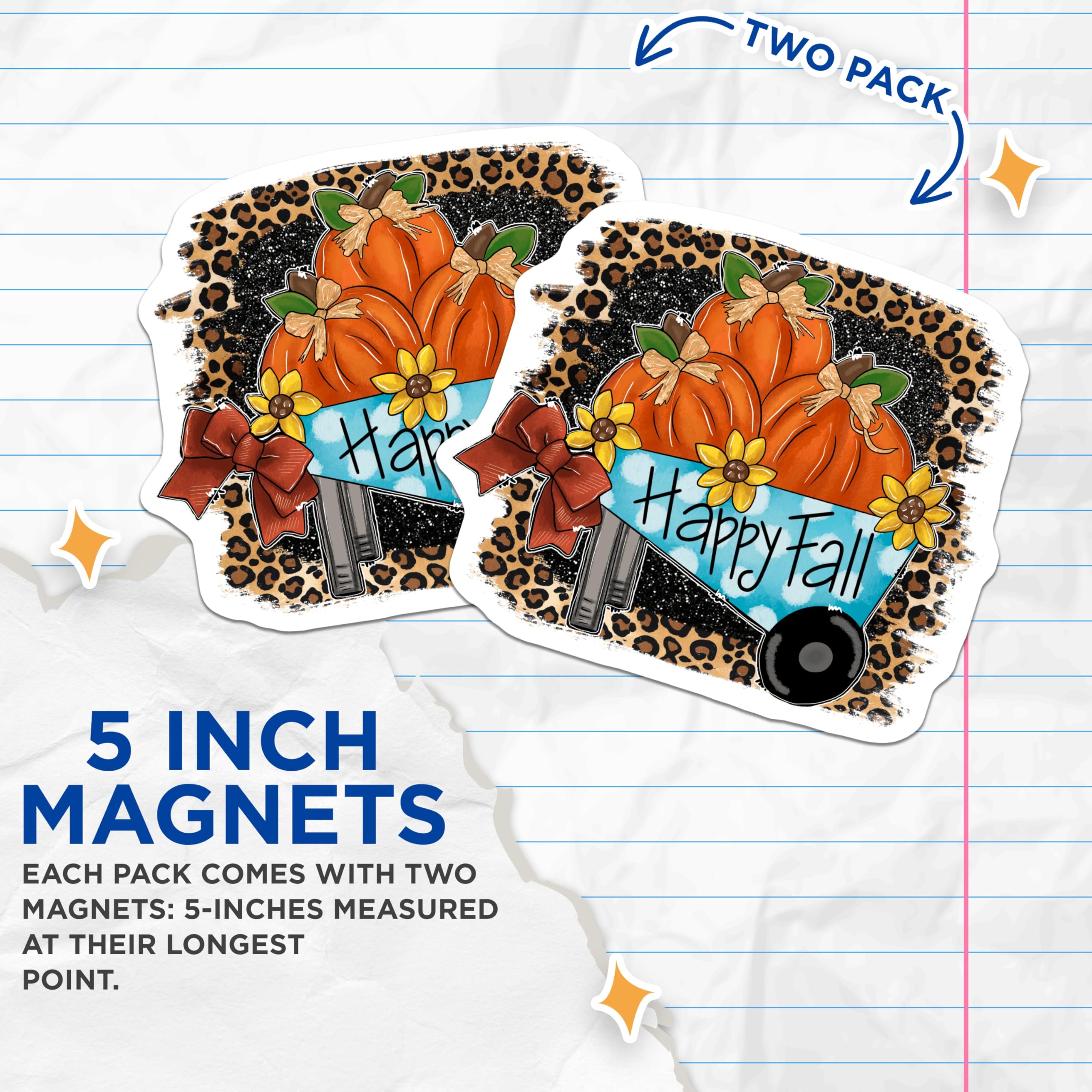 (2 Pack) Fall Pumpkins Magnets - Leopard Print Wagon - Happy Autumn Refrigerator Farmhouse Decor - 5 Inches On Longest Side - Thick Durable Magnet - Made in USA - MAG25177