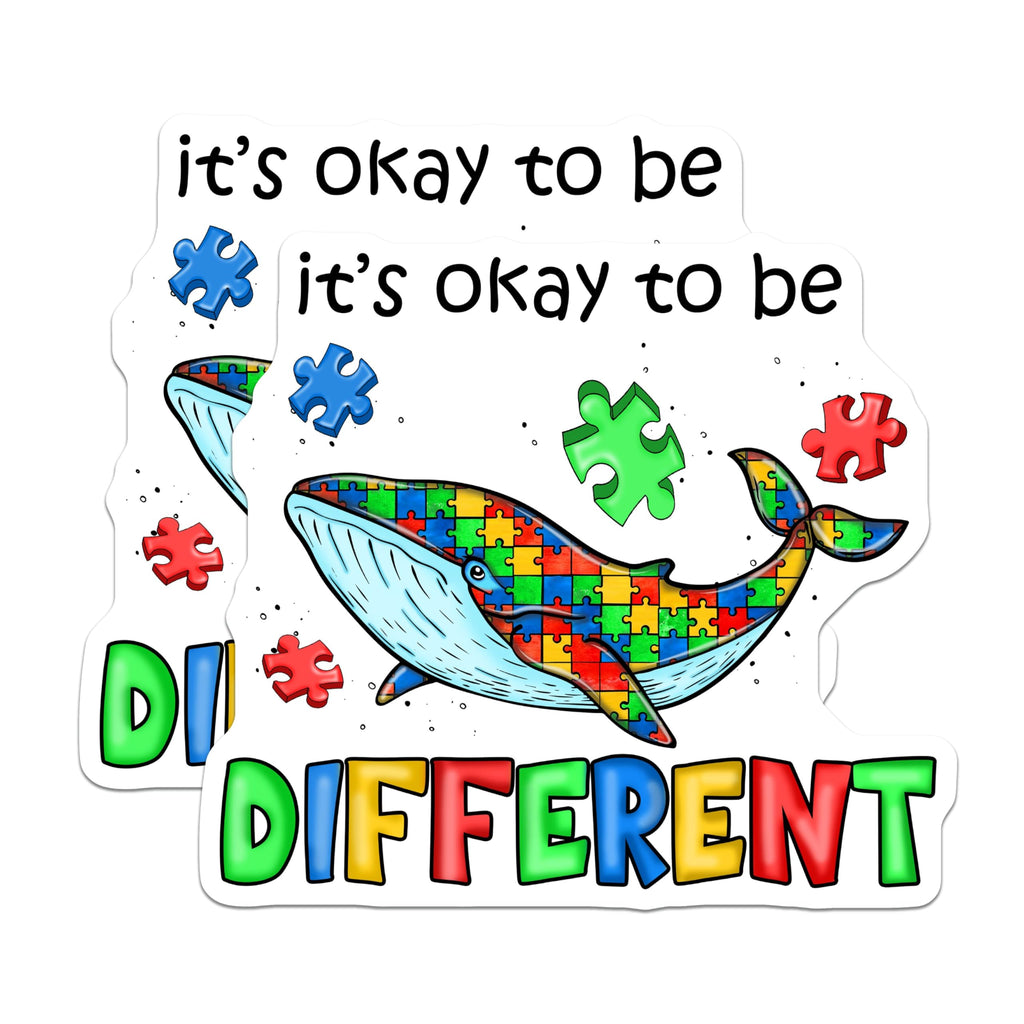 (2 Pack) Autism Awareness Stickers - It's Okay to Be Different Sticker - 5" On Longest Side - Sticks to Smooth Flat Surfaces - Made in USA - BMCS8658 - BMCS8658