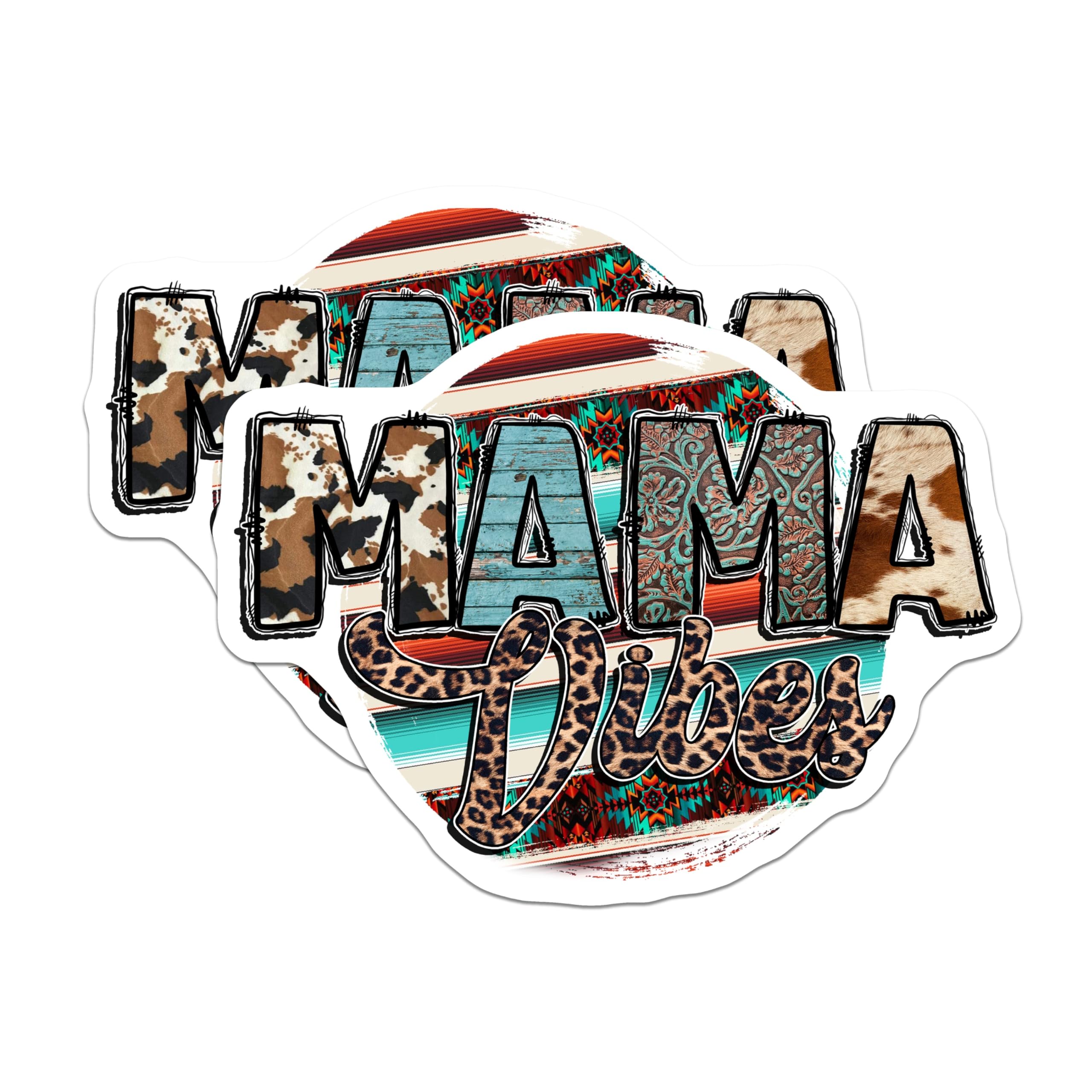 (2 Pack) Mama Vibes Magnets - Western Boho Motherhood - Cowhide Leopard Southwestern Style - 5 Inches On Longest Side - Thick Durable Magnet - Made in USA - MAG25909