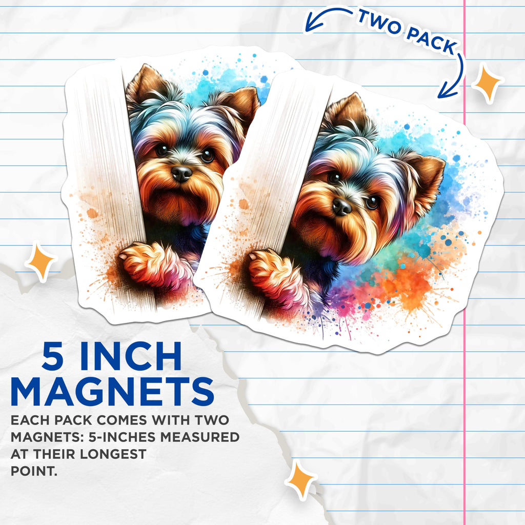 (2 Pack) Yorkshire Terrier Magnets - Dog Breed Art - Cute Puppy Decor - 5" On Longest Side - Premium Magnet - for Cars, Refrigerators, Toolboxes, Lockers - Made in USA - MAG15637