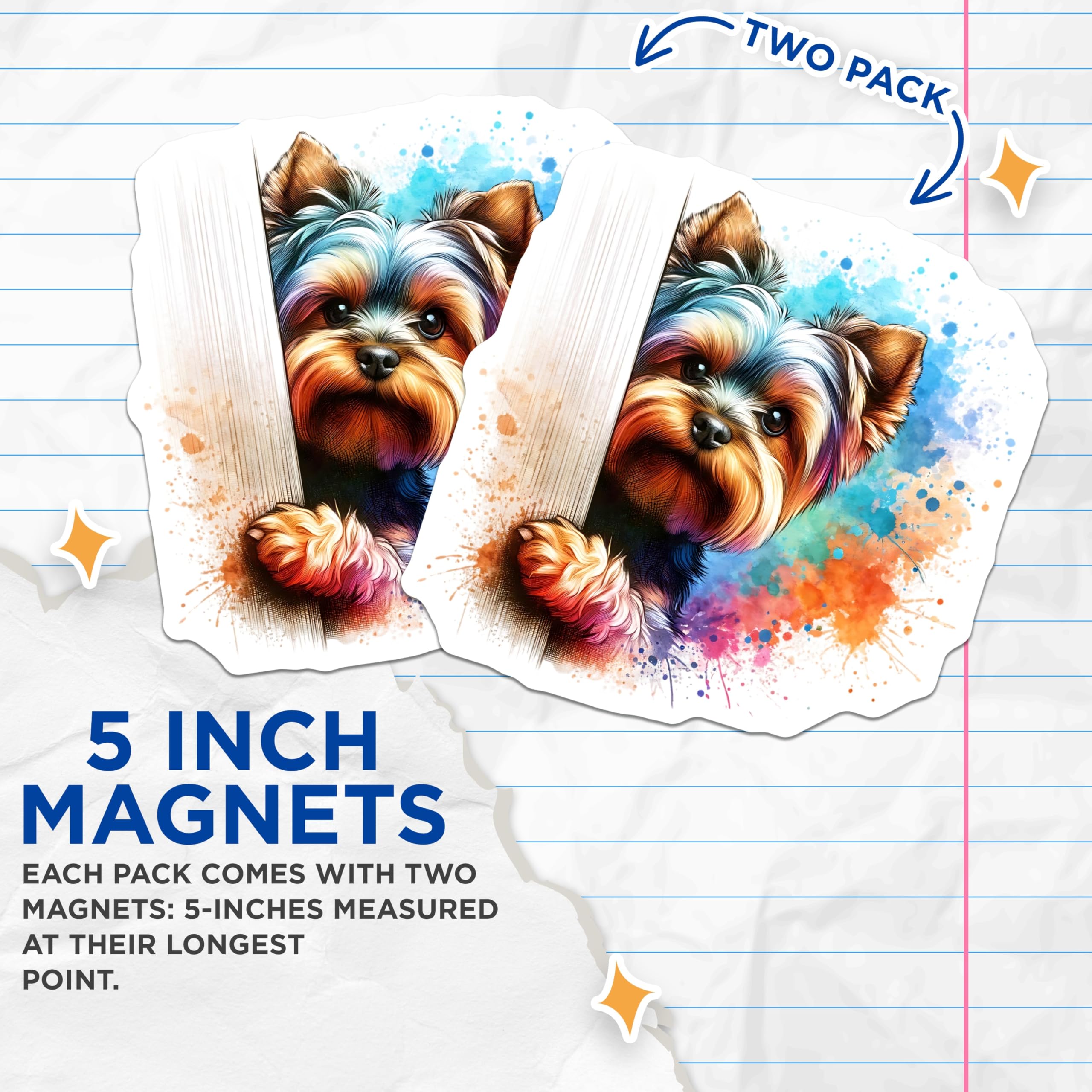 (2 Pack) Yorkshire Terrier Magnets - Dog Breed Art - Cute Puppy Decor - 5" On Longest Side - Premium Magnet - for Cars, Refrigerators, Toolboxes, Lockers - Made in USA - MAG15637
